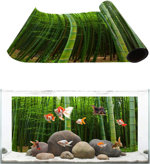 T&H XHome Aquarium Décor Backgrounds Bamboo Forest Nature Scenery Pattern Fish Tank Background Aquarium Sticker Wallpaper Decoration Picture PVC A...