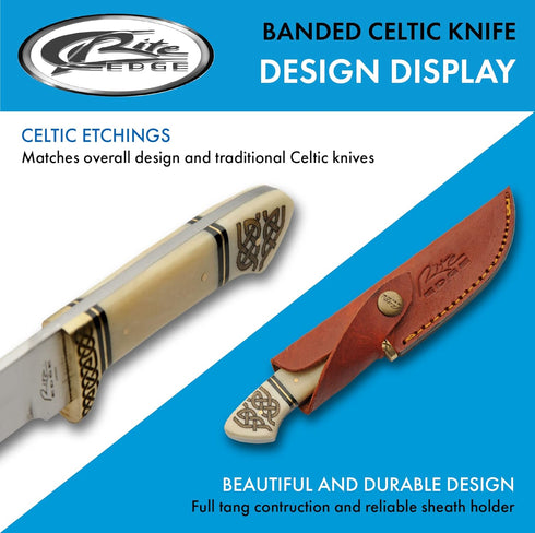SZCO Supplies DH-8036 Bone Handle Celtic Knot Bandit Hunting Knife with Sheath, 7.75" Length, White...