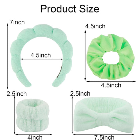 6pcs Green Spa Headband Sponge Face Wash Headband and Wristband Set Makeup Head Band Puffy Skincare Headband Terry Cloth Wrist Towels Hair Band fo...