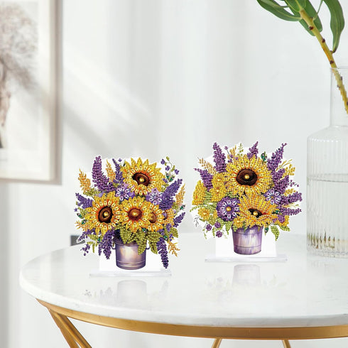 Tontut 2 Pcs Diamond art Painting Desktop Jewelry Kits, DIY Sunflower Special Shape Diamond Art Desktop Decorations for Home Office Desktop Decora...