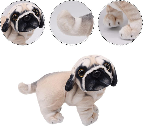 Lifelike Pug Dog Stuffed Animal Animated Plush Puppy Toy Doll Super Realistic Dogs Act Like Real Excellent Gifts for Kids Birthday Party Dog Colle...