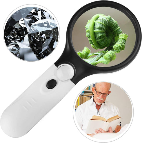 Royal Brands Handheld Magnifier Dual Lens 45X & 4X Magnification 3 LED Illuminated Reading Magnifying Mirror...