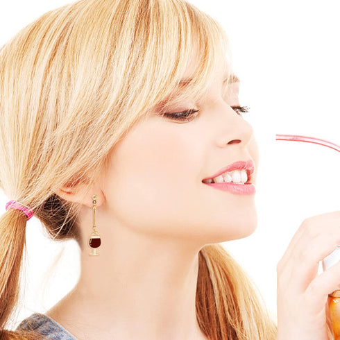 Honbay 2 Pairs of Unique Wine Glass Wine Bottle Dangle Drop Earrings Enamel Alloy Red Wine Glass Earrings Fun Novelty Creative Earrings Asymmetric...