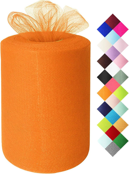 Tulle Rolls Fabric 6 Inch by 100 Yards Orange Tulle Spool for Tutu Table Skirt Wedding Gift Wrapping Party Decorations DIY Crafts Supplies...