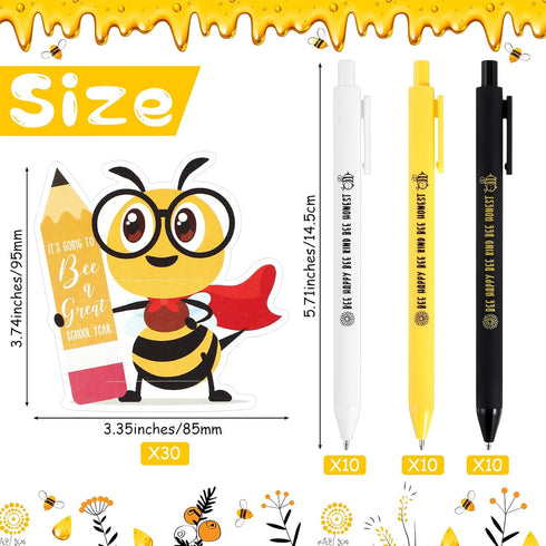 30 Sets Bee Theme Back to School Gifts Include Bee Ballpoint Pens Cute Bee School Year Cards First Day of School Gift for Student Boy Girls Classr...