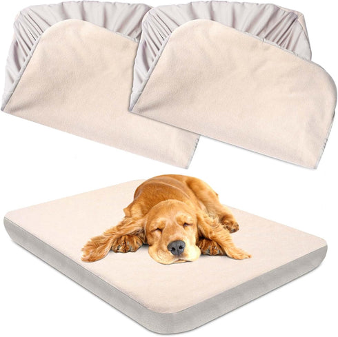 Dog Bed Covers Replacement Washable 2 Pack, 100% Waterproof Dog Bed Cover Soft Noiseless Dog Bed Sheets 50% Increase Durability, Beige 30 x 20 inc...