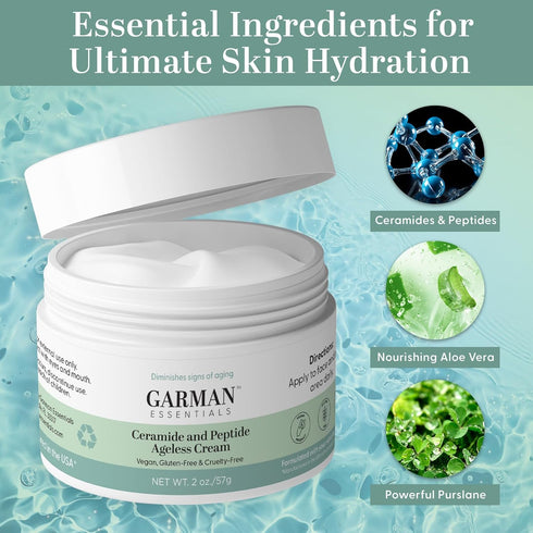 Ceramide and Peptide ageless Cream, Daily Facial Repair Moisturizing Cream, Skincare, Moisturizer, Safe for Sensitive Skin, Vegan, Gluten-Free...