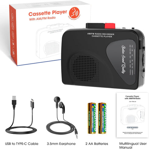 Walkman Cassette Players Recorders AM/FM Radio, Portable Tape Player Records to Tape Built in Speakers Manual Record - 2AA Battery Or DC 5V Supply...