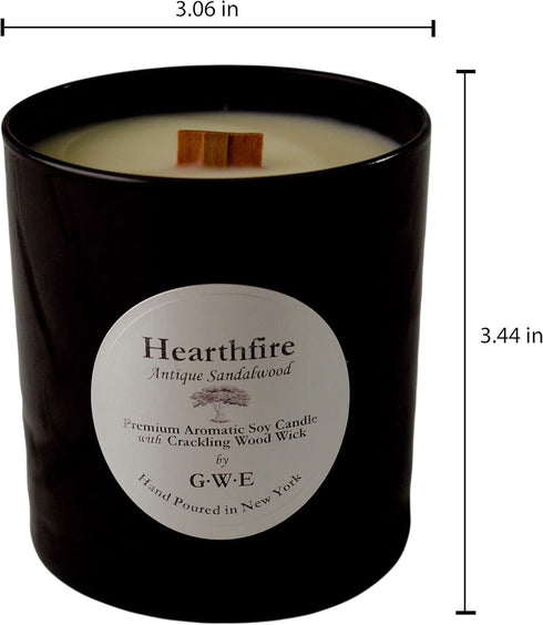 Hearthfire - Sandalwood Scented Soy Candle w/Natural Oils, Wood Wick, Smoky Dark Sweet, Made in The USA in Black Jar - Aromatherapy, Gifts for Hou...