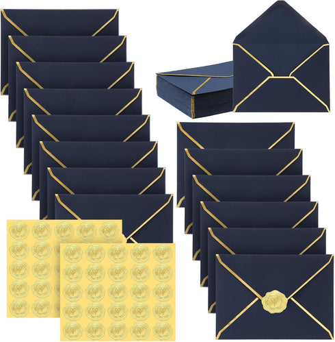 50 Pcs A7 Envelopes 5 x 7 Card Envelopes and 50 Pcs Gold Embossed Wax Seal Envelopes Self Adhesive V Flap Envelopes with Gold Border for Graduatio...