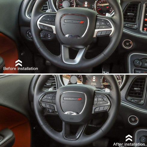 CheroCar Steering Wheel Interior Decoration Trim Kits Panel Cover for 2014-2021 Jeep Grand Cherokee, for 2015-2021 Dodge Challenger/Charger, for 2...