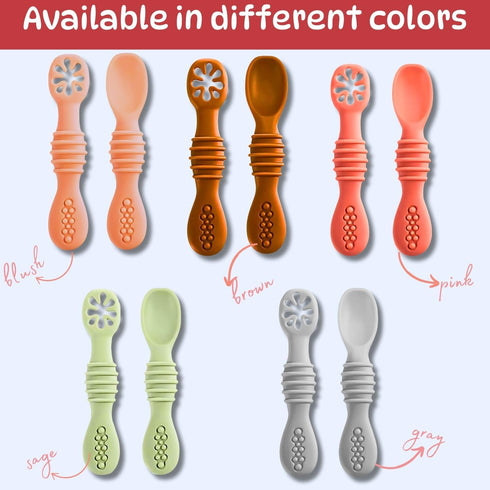 Silicone Baby Spoon Set, Infant Spoon 3-12 Months, Self-feeding Spoon, Dishwasher and Microwave Safe, First Stage Baby Led Weaning Spoon, Set of 2...