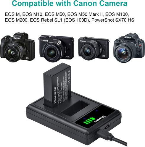 Hisewen LP-E12 Battery 2Pack, Dual USB Charger for Canon EOS M, EOS M2, EOS M10, EOS M50, EOS M50 Mark II, EOS M100, EOS M200, Rebel SL1, Powersho...