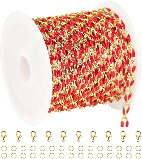 YOUBEIYEE Red Oil Drip Chain for Jewelry Making Gold Plated Brass Chain Roll with Jump Rings and Lobster Clasps Jewelry Supplies...