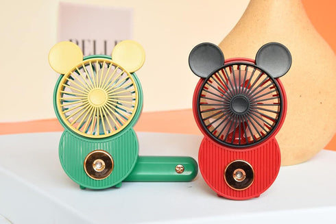 Cute Mickey Misting Mini Fan, Handheld Portable USB Rechargeable Fan with 3 Adjustable Speeds, Foldable Personal Fan For Travelling(Green&White)...