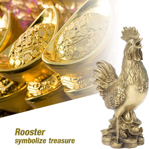 Rooster Figurine Pure Brass Good Luck Chicken Statue Feng Shui Ornament for Home Office Collection Decoration...