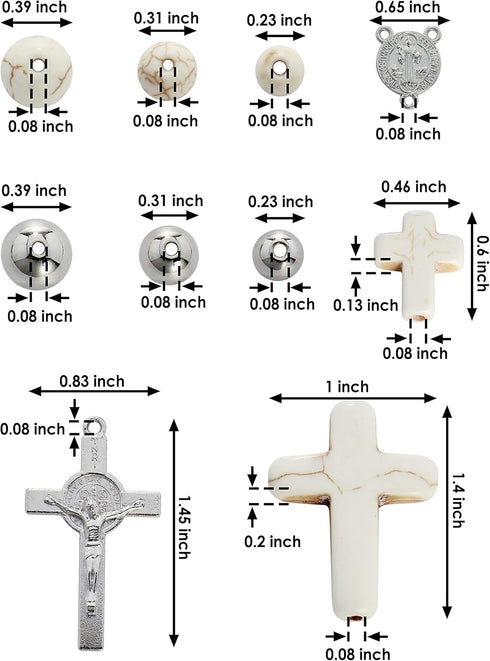Firstmeet Jewelry Making Kit with Turquoise Round Beads and Cross Pendant, Rhodium Plated Spacer and Cross Charms for Necklace Bracelet Earrings M...