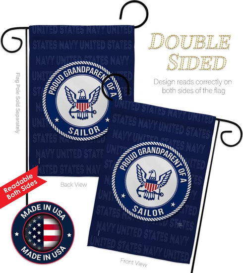 Breeze Decor Proud Grandparent Sailor Garden Flag Armed Forces Navy USN Seabee United State American Military Veteran Retire Official House Banner...