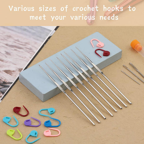 MORFEN 22 PCS Crochet Hooks Set, Ergonomic Lace Crochet Hook Knitting Needles, Crochet Needles for Crocheting with Big Eye Blunt Needles Stitch Ma...