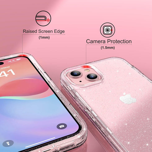 ULAK Compatible with iPhone 15 Plus Case Glitter, Heavy Duty Dual Layer Shockproof Protection Women Sparkly Transparent Protective Phone Cover for...