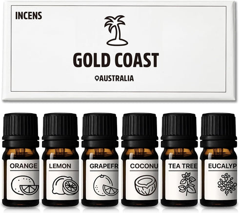 Essential Oils Set Gold Coast Series Set of 6 100% Pure Oils kit - Sweet Orange, Grapefruit, Lemon, Coconut, Tea Tree, Eucalyptus 10ML Suitable fo...