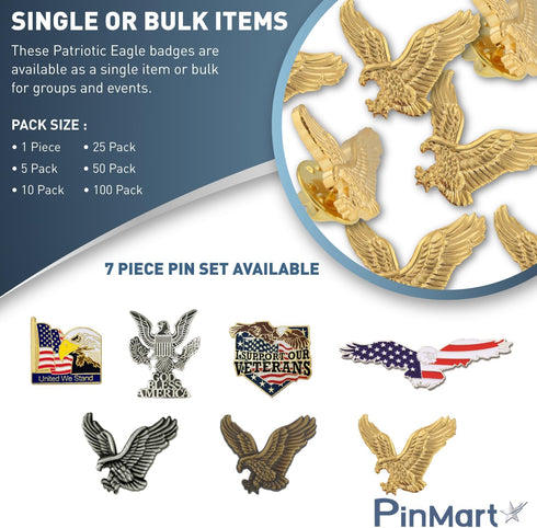 PinMart Patriotic Eagle 7 Lapel Pin Set– Bold American Eagle– Enamel Lapel Pin with Clutch Back for Coats, Suit Jackets, and Lanyards, Set of 7 pc...