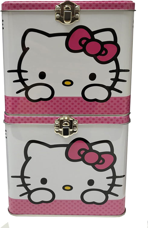 The Tin Box Company Hello Kitty Stack Store and Carry Tin. Stackable Tin Box with Handle,Pink and White, Storage Box, 5.75" Height, Clasp and Hing...