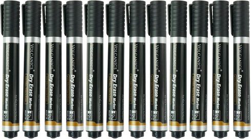Volcanics Jumbo Dry Erase Markers Whiteboard Pens Low Odor Whiteboard Markers Pack of 12, Black...