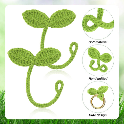 2pcs Knitted Crochet Leaf Sprout, Handmade Crochet Plant Bookmark Green Sprout Crochet Ornament Knitted Bookmark Decorative Leaf Embellishment for...