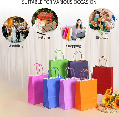 AZOWA Gift Bags Black Kraft Paper Bags with Handles (Black, 12 Pcs, 5 x 3.1 x 8.2 in)...