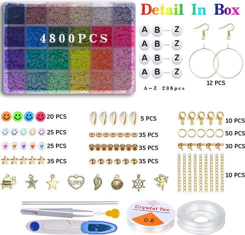 Asingeloo 6000pcs 24 Colors Bracelet Making Kit, Polymer Clay Bead Bracelet Kit for Beginner, Jewelry Making Kit for Kids- Teen Girl Gifts 6mm Hei...