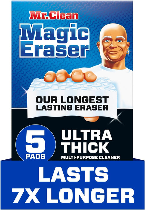 Mr. Clean Magic Eraser Ultra Thick Multi Purpose Cleaner, Magic Eraser Sponge Multi Surface Cleaner, 5ct...