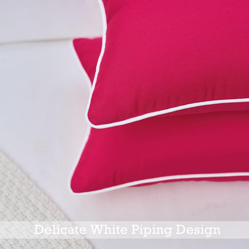 LIGICKY Pack of 2 Hot Pink Outdoor Waterproof Throw Pillow Covers Decorative White Edge Square Pillows Cushion Case Outside Pillowcase for Patio C...