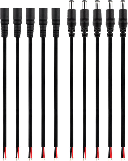 SIM&NAT DC Barrel Power Plug Pigtail Cable, 2.1mm x 5.5mm Male Female Barrel Jack Connector Cord With Bare Wire for Security CCTV Parking Camera C...