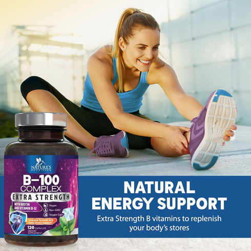 B Complex Vitamins with Vitamin B1 B2 B3 B6 B12 B100 C & Folic Acid - Supplement for Energy, Brain, & Immune Support - Super B Vitamin Complex for...