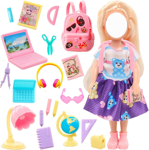 30 PCS 6 Inch Doll Clothes and School Playset with Ballons 3 Girl Dresses 3 Boy Outfits 2 Pair of Shoes and 19 Pcs Study Supplies for 6 Inch Doll ...