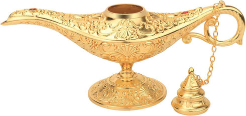 LAUYOO Classic Aladdin Magic Genie Lamp Legend Wishing Light Costume Lamp Metal Carved Arabian Props for Home Tabletop Decoration Party Birthday H...