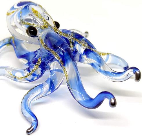 Octopus Miniature Figurines Animals Hand Blown Color Glass Art Collectible Gift Decorate 3.25" (Blue Tone)...