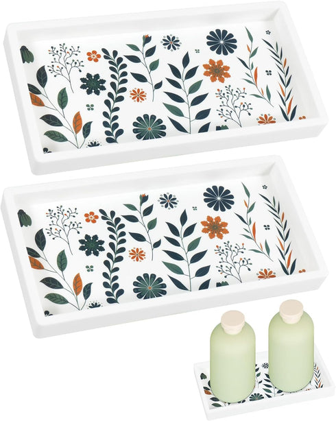 2PCS Bathroom Vanity Tray, 7.9” Silicone Floral Pattern, Elegant Organizer for Kitchen Countertop, Bedside, Toiletries, Soap Dispenser, Jewelries,...