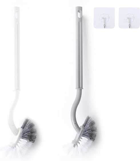 2Pcs Curved Toilet Bowl Brush Without Holder for Bathroom Deep Cleaning, Toilet Brush Durable Under The Rim Household Cleaning Brushes (Gray+White...