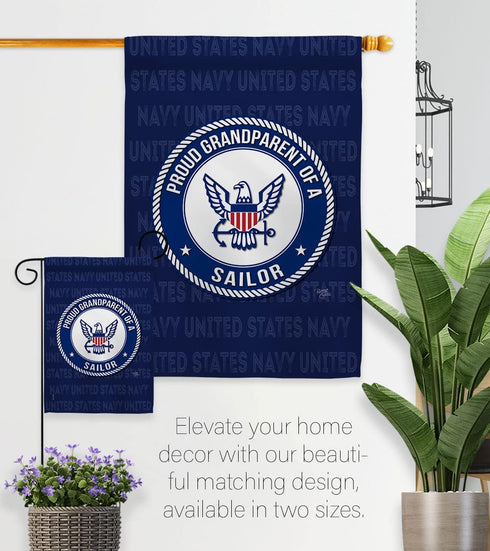 Breeze Decor Proud Grandparent Sailor Garden Flag Armed Forces Navy USN Seabee United State American Military Veteran Retire Official House Banner...