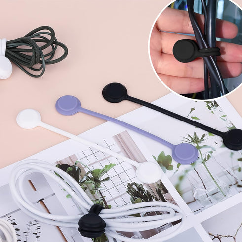 LUTER 12 Pieces Magnetic Clips, Cable Straps Organizers, Silicone Reusable Cable Ties for Keyrings, Earphone Line Cords, USB Charging Pens (Black,...