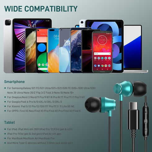 USB C Headphones, Type C Earphones for Samsung Galaxy S20 S21 S22 S23 S24 FE Ultra Apple iPhone 15 Pro Max iPad Magnetic Wired Earbuds Microphone ...