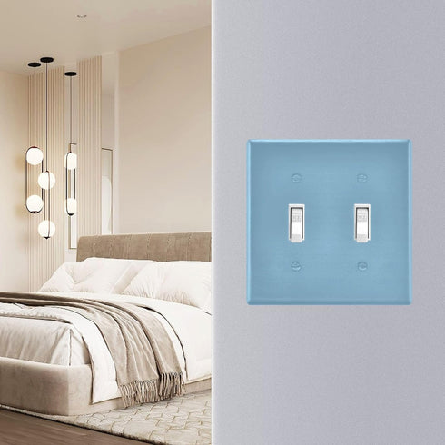 Light Blue Light Switch plate Cover 3 Gang Toggle Switch Wall Plate Decorative Outlet Covers Home Decor H4.46 xL6.37in...