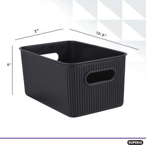 Superio Ribbed Collection - Decorative Plastic Lidded Home Storage Bins Organizer Baskets, Medium Brown (1 Pack - 5 Liter) Stackable Container Box...