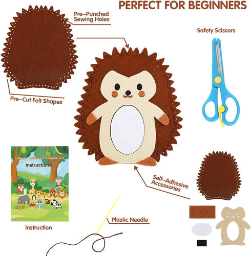 JOFOOK Kids Sewing Kit for Ages 6+, Fun and Educational Animal Craft Set for Boys and Girls, Felt Sewing Kits for Beginners, Kids’ Art Projects Pr...