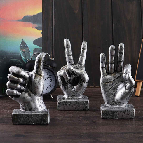 Nice purchase Hand Finger Gesture Desk Statues Fingers Sculpture Creative Home Living Room Cabinet Shelf Decoration (Victory Gesture in Gold)...