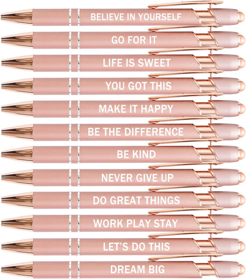 PASISIBICK 12 Pieces Rose Gold Inspirational Motivational Quotes Snarky Screen Touch Stylus Ballpoint Pens, Office Encouraging Scriptures, Black I...