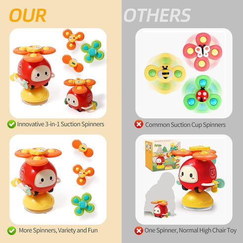 3Pcs Suction Cup Spinner Toy for Baby High Chair Toys 6-12-18,Baby Toys 6 to 12 Months Infant Helicopter Spinning Bath Toys Montessori Toys for 1 ...