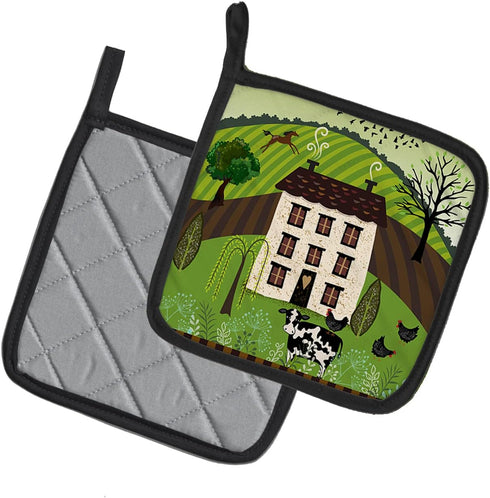 Caroline's Treasures VHA3024PTHD Folk Art Country House Pair of Pot Holders Kitchen Heat Resistant Pot Holders Sets Oven Hot Pads for Cooking Baki...